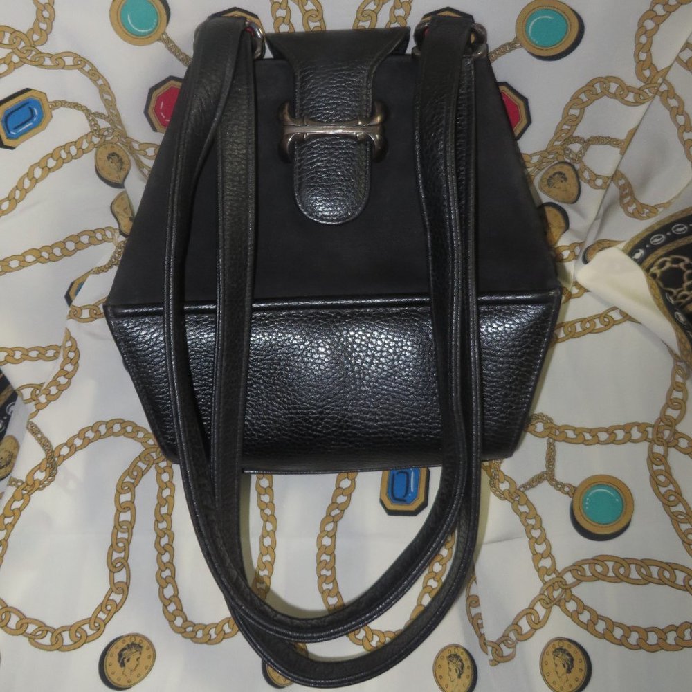 ❤️RARE ELIZABETH RAND Black Leather/Suede Silver Accent Structured Handbag Purse